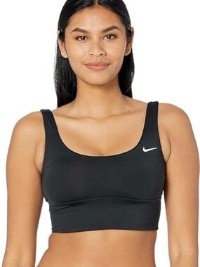 Nike Swim Women's Essential Scoop Neck Racerback Midkini Top, Black, S